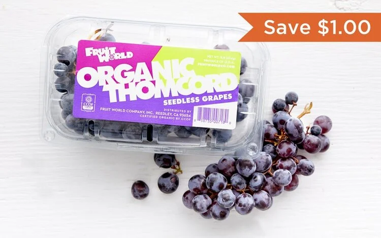 Fruit World Company Organic Thomcord Grapes $2.99