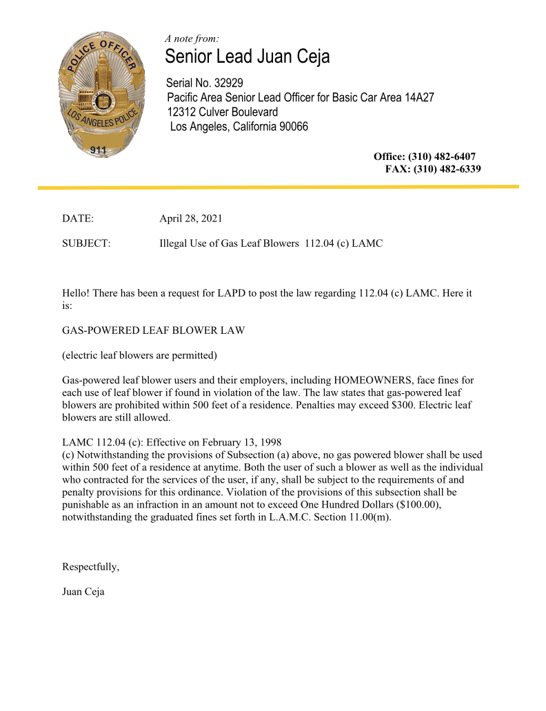 Letter from Senior Lead Juan Ceja | Los Angeles Police