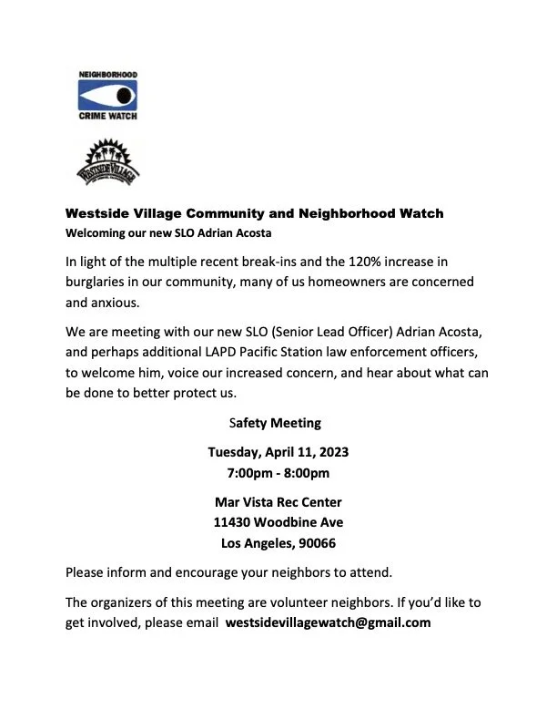 Neighborhood Watch - Tuesday April 11 - 7-8pm