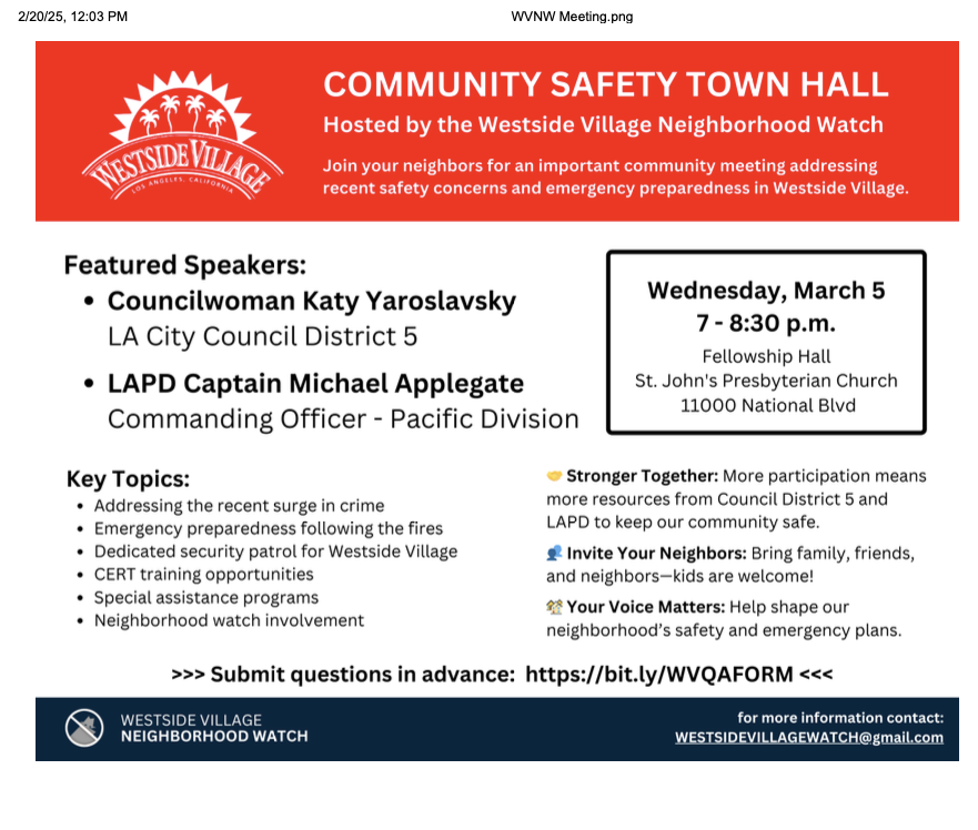 Westside Village | COMMUNITY SAFETY TOWN HALL