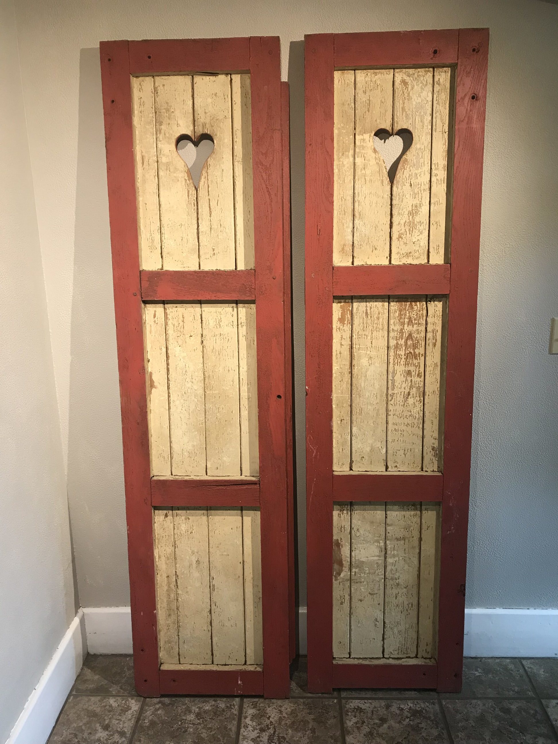 Wood &amp; Red Heart Shutters