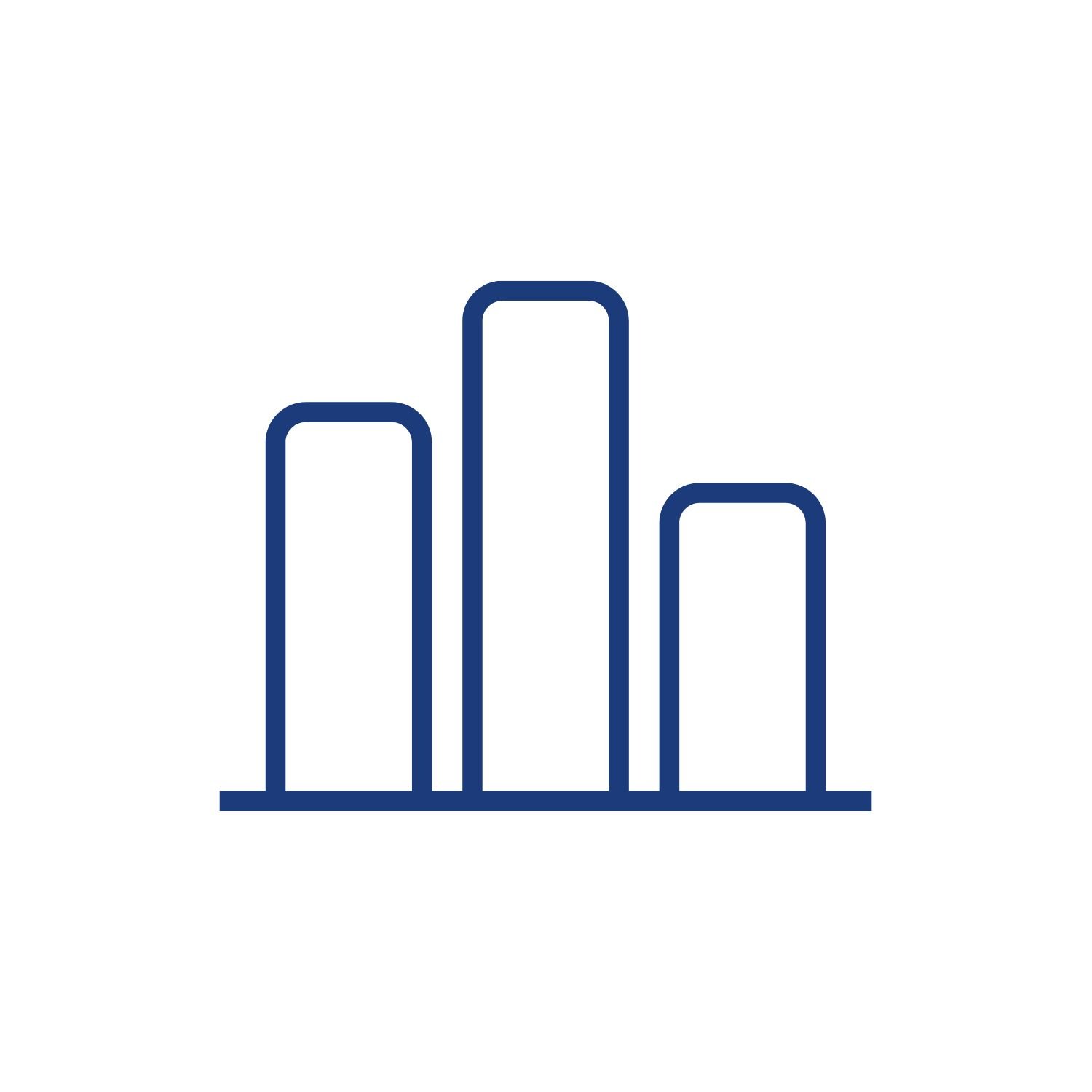 blue bar graph icon with three graph lines