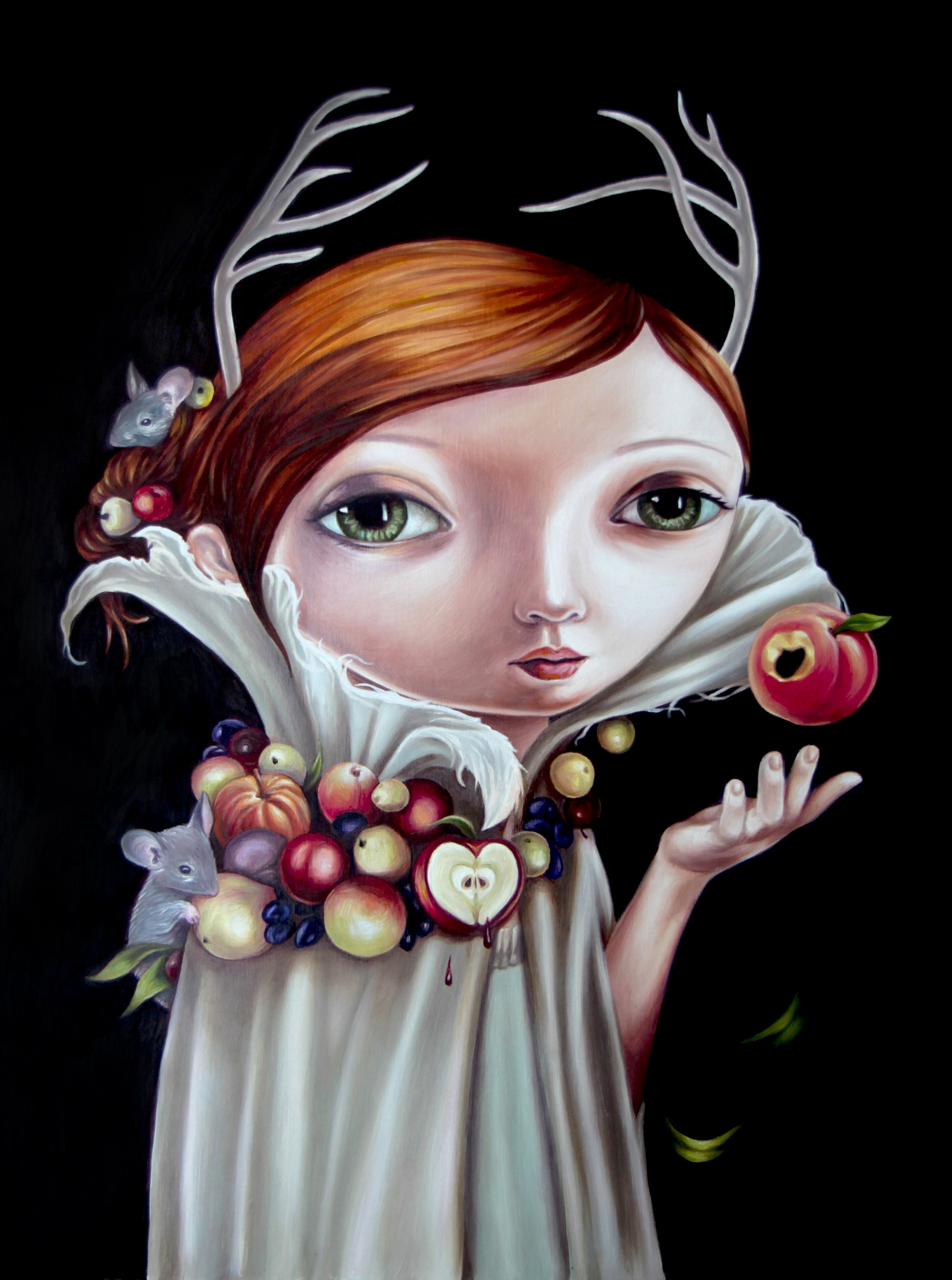 The Bittten Peach - Rachel Favelle - Blue Thumb  - Oil Painting .jpg