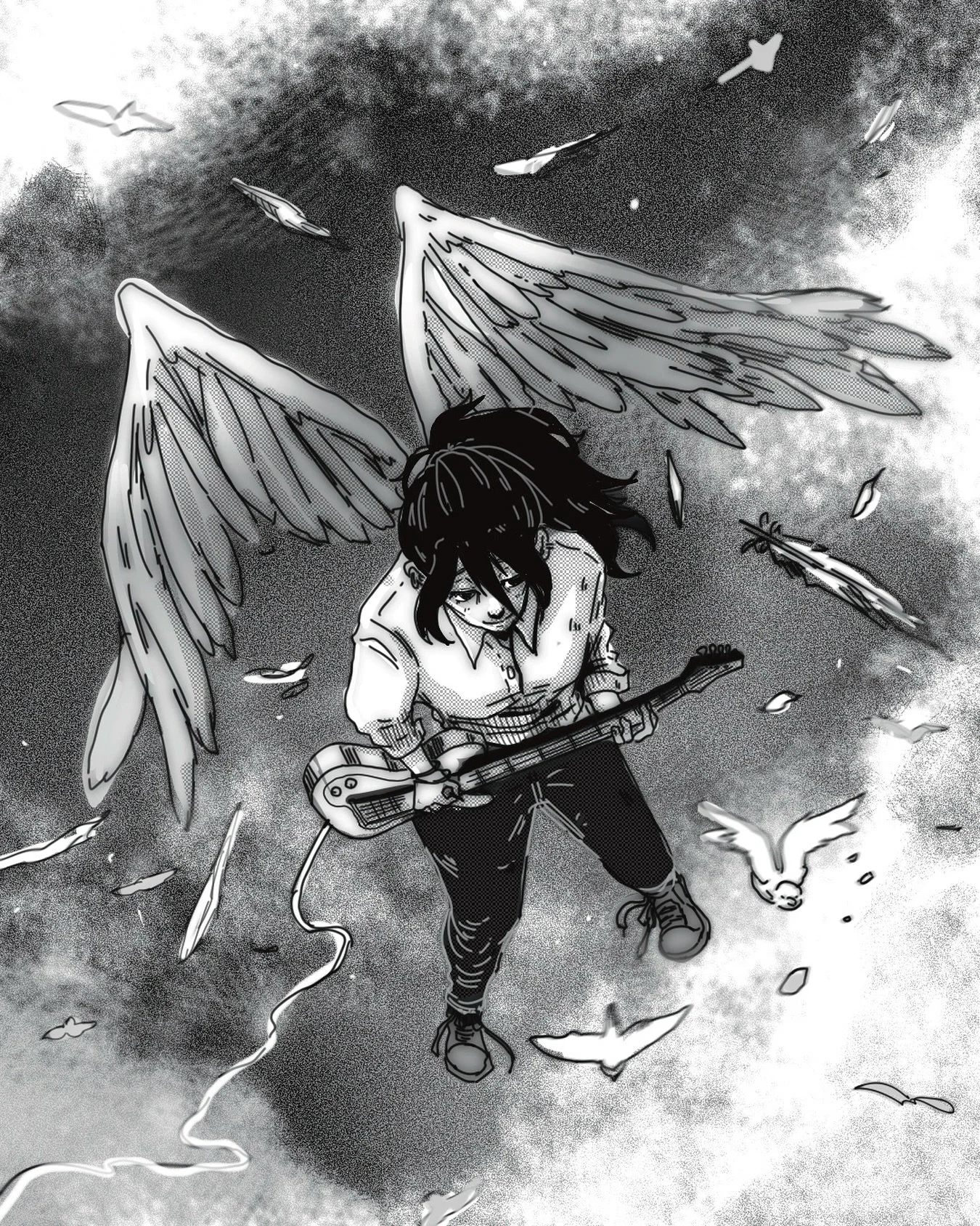 Late night drawing. Tried to draw to make myself sleepy 😴. Bad idea DX.
.
.
.
.
#drawing #illustration #procreate #digitalart #manga #birds #music