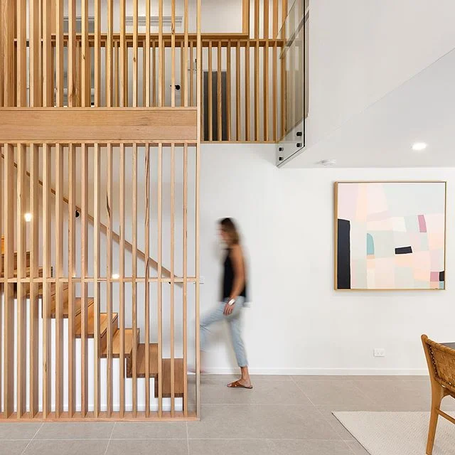 + STICK HOUSE - Montmorency, Victoria .
A sizeable section of the existing first floor space was removed to allow a double height void which accentuated the existing cathedral ceiling to the first floor. This sense of space upon entry compensated for
