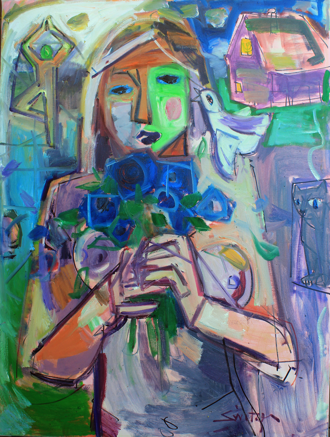 "Farm, Muse, & the Man", 36x24 inches, oil on canvas, SOLD.