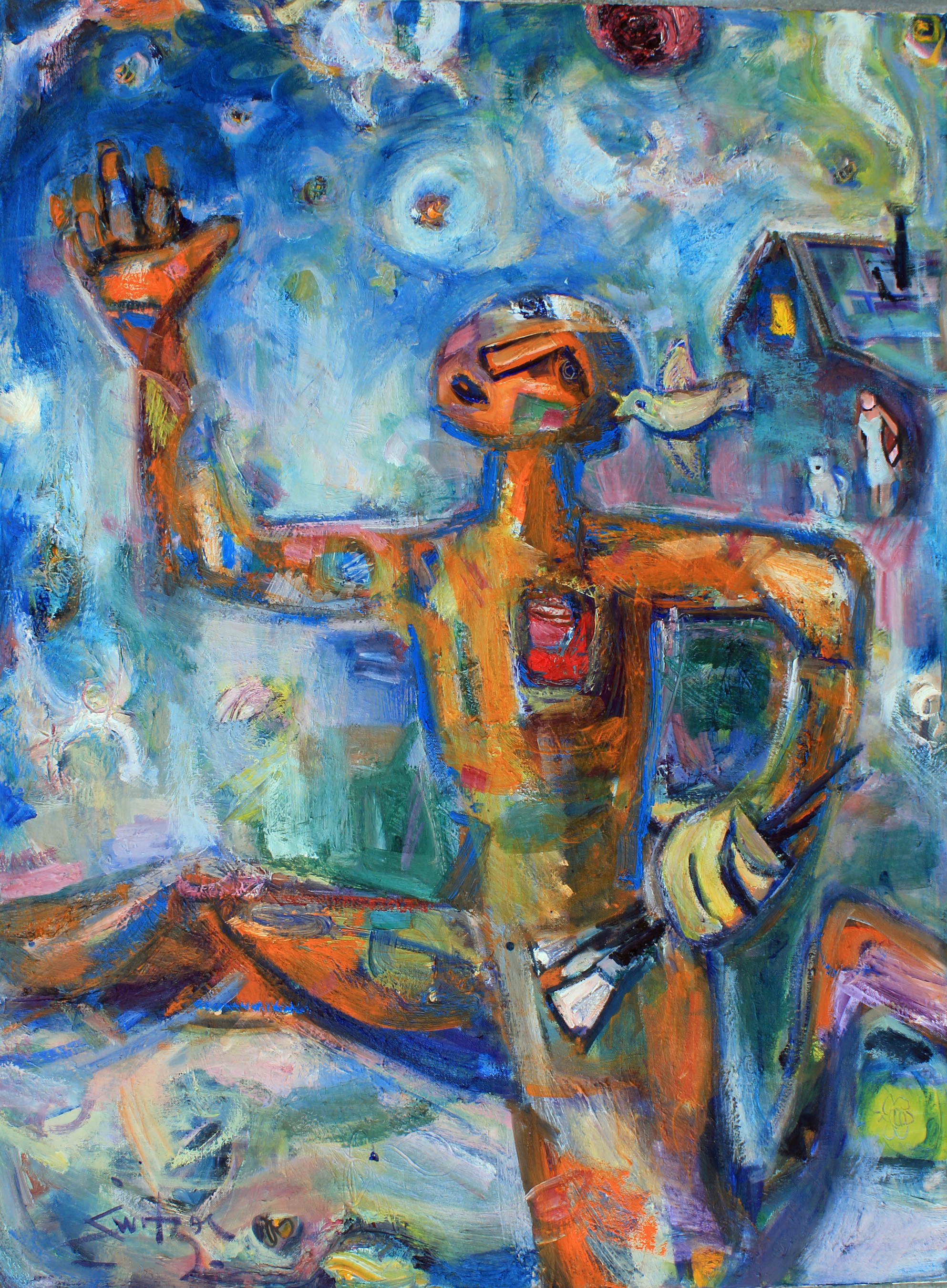 “Surrounded by Bees”, 48x36 inches, oil on canvas