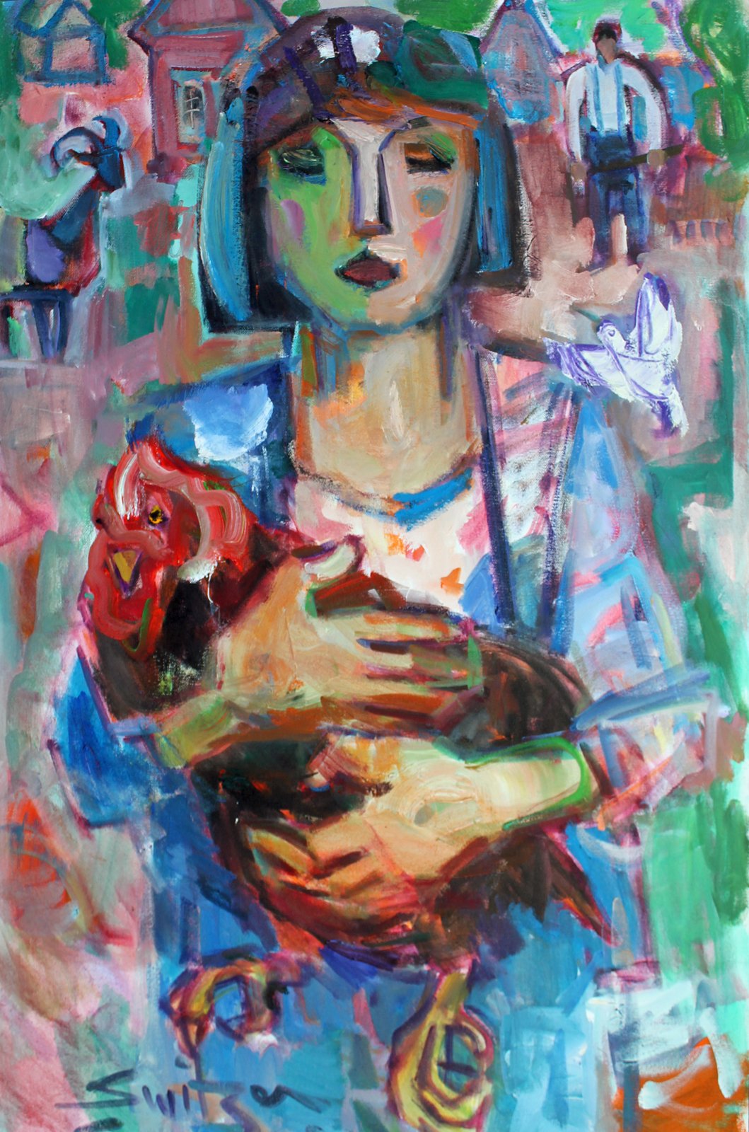  “Girl, Chicken, Goat,”                                                                  36x24 inches,                                                                                  oil on canvas                                                     