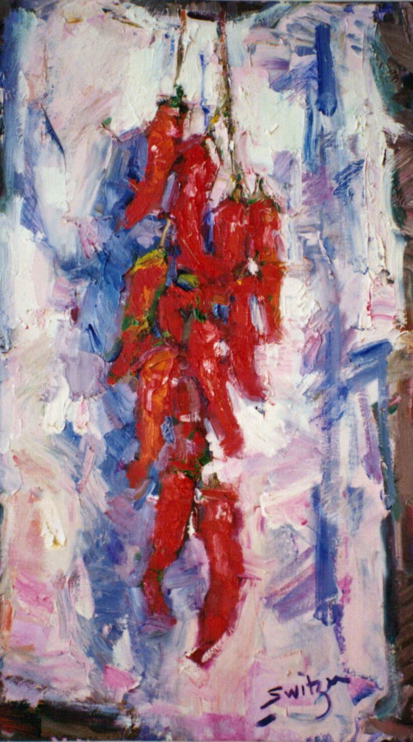 “Chile Ristra”, 36×24 inches, oil on canvas