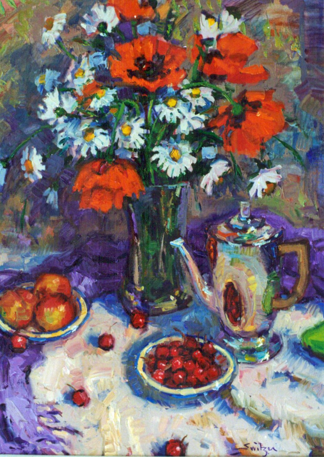 “Poppies and Daisies”, 30×24 inches, oil on canva