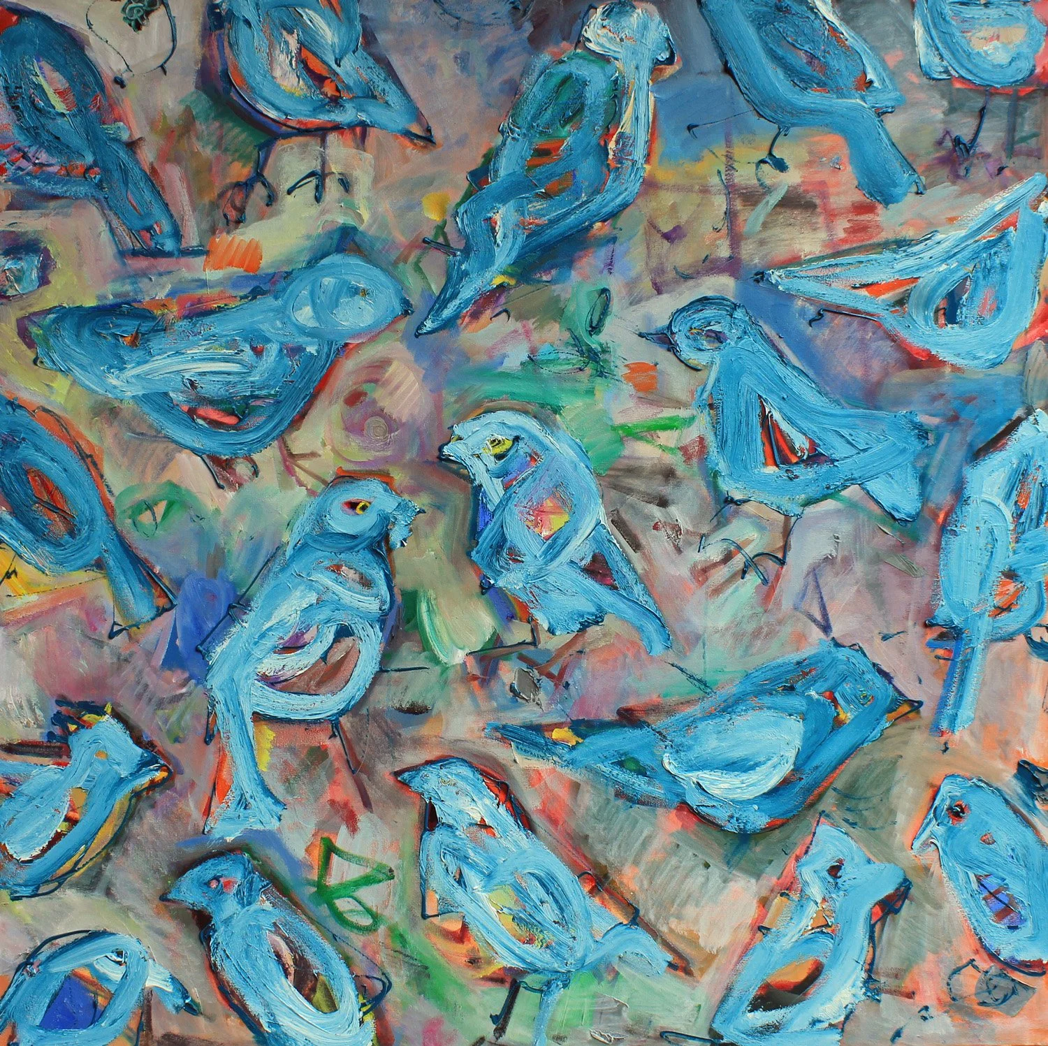 “Birds, Baby Blue” 48×48 inches, oil on canvas