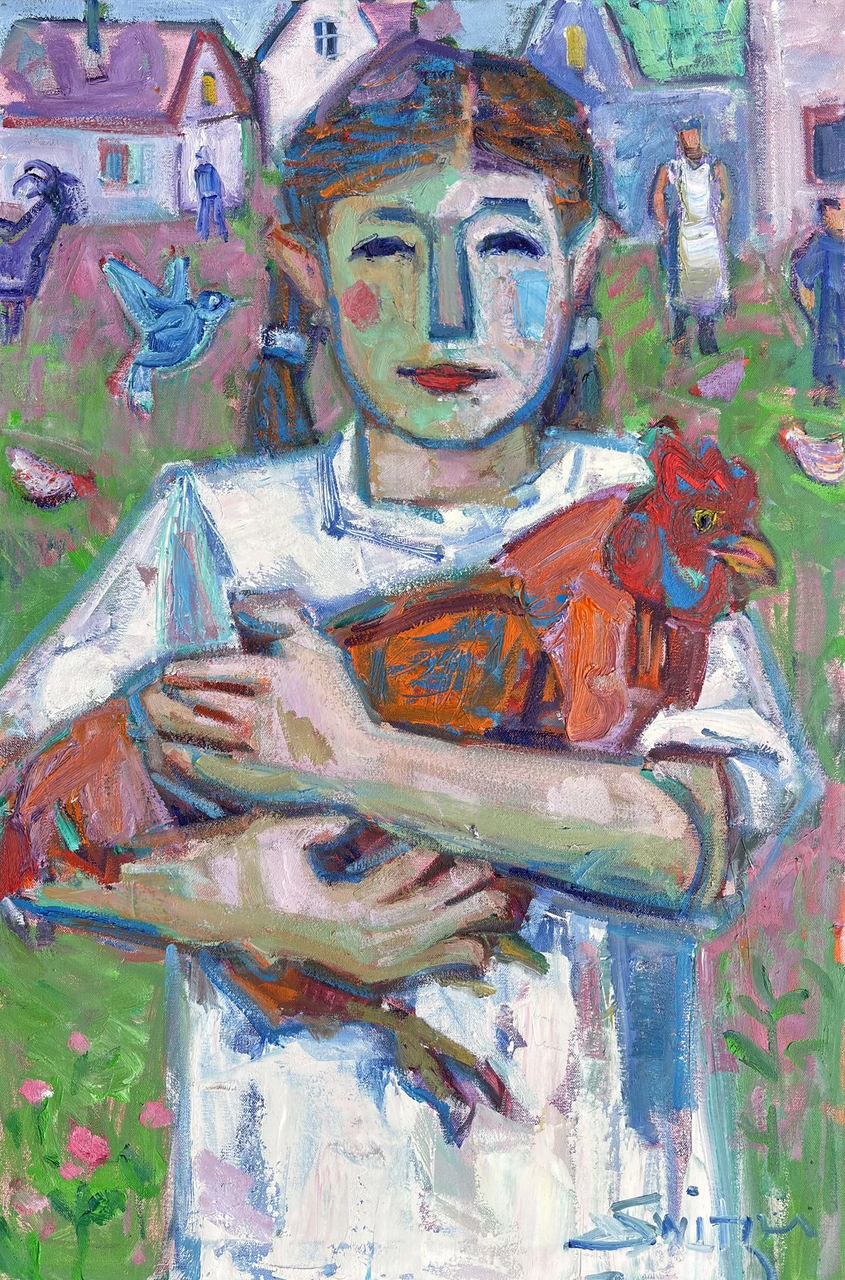  “Girl Holding Chicken”,                                                                        36×24 inches,                                                                                                   oil on canvas                             