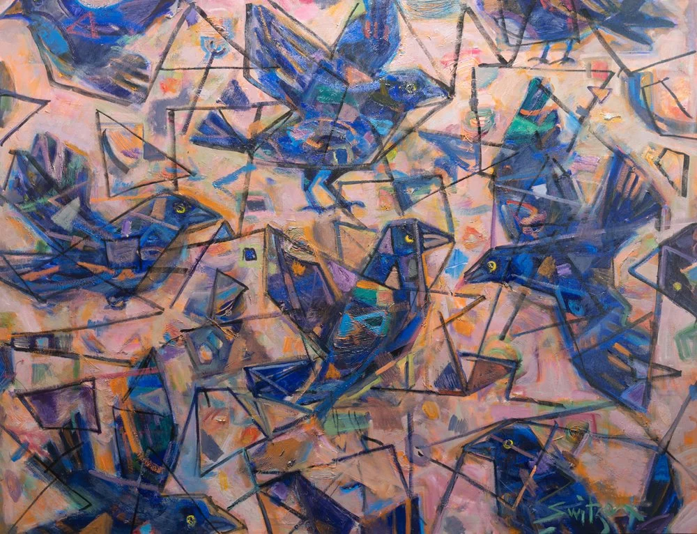 “Blue Bird, Orange”,                                                                                                 48×60 inches,                                                                                                          oil on canvas