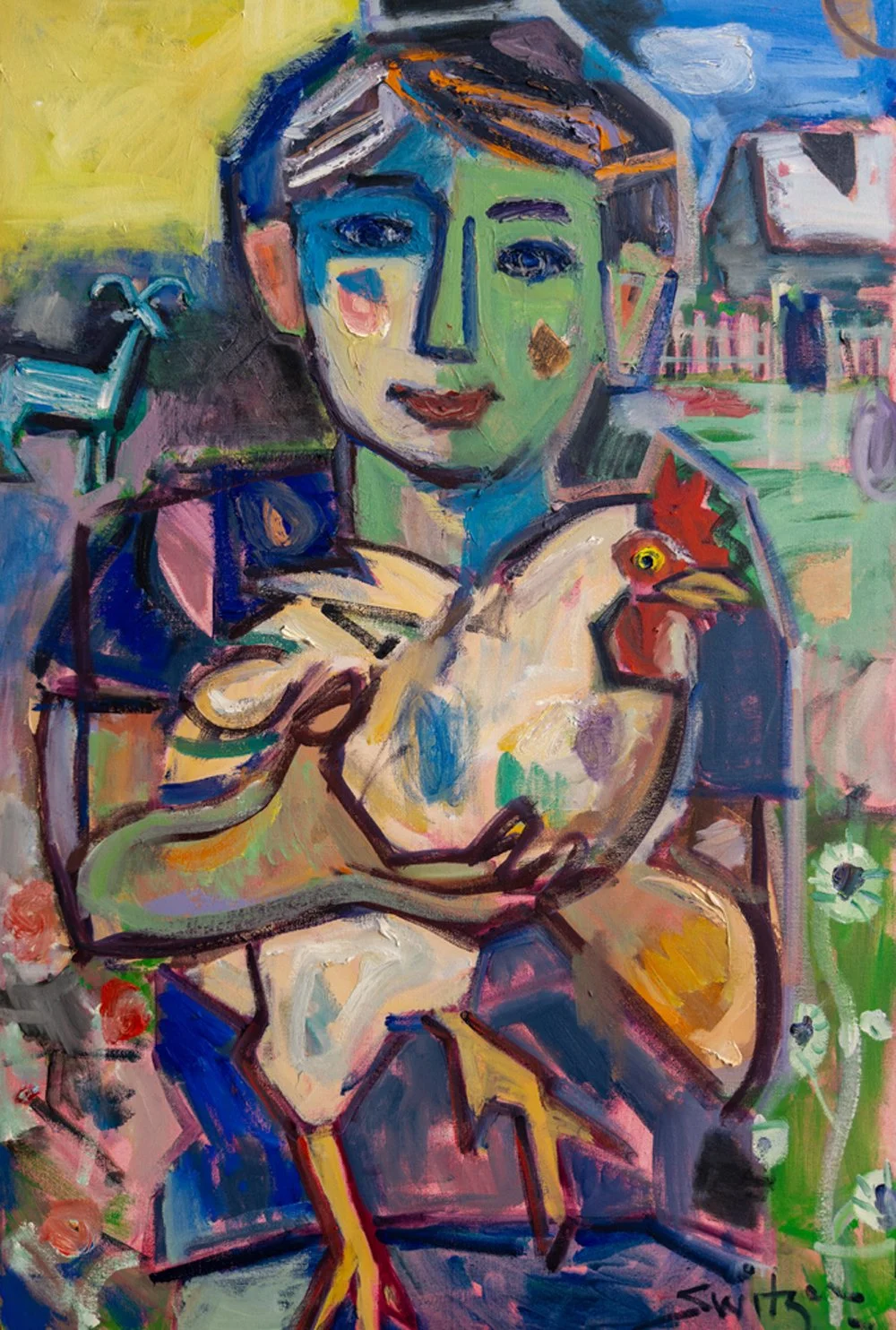  “Boy and Chicken”,                                                                                              36×24 inches,                                                                                                  oil on canvas 