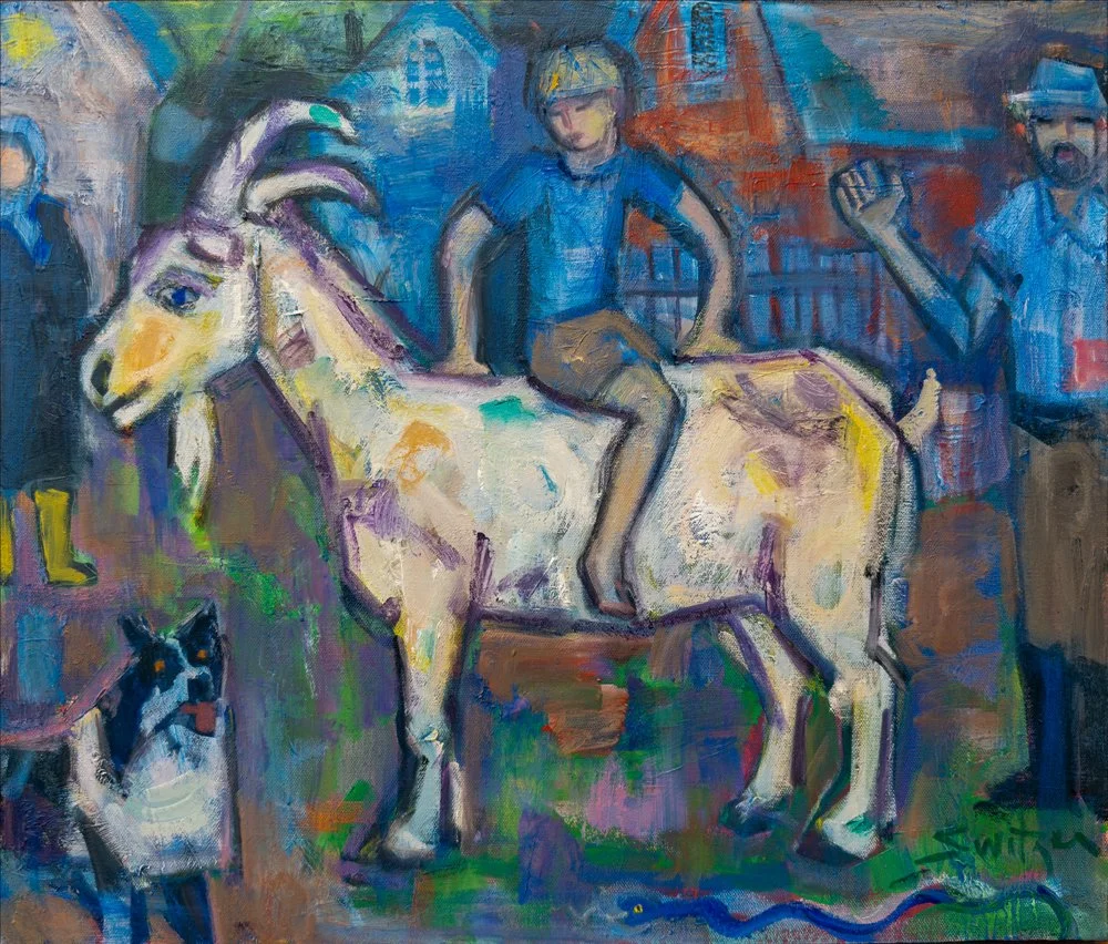  “Riding the Goat”,                                                                                  20×24 inches,                                                                                                         oil on canvas 