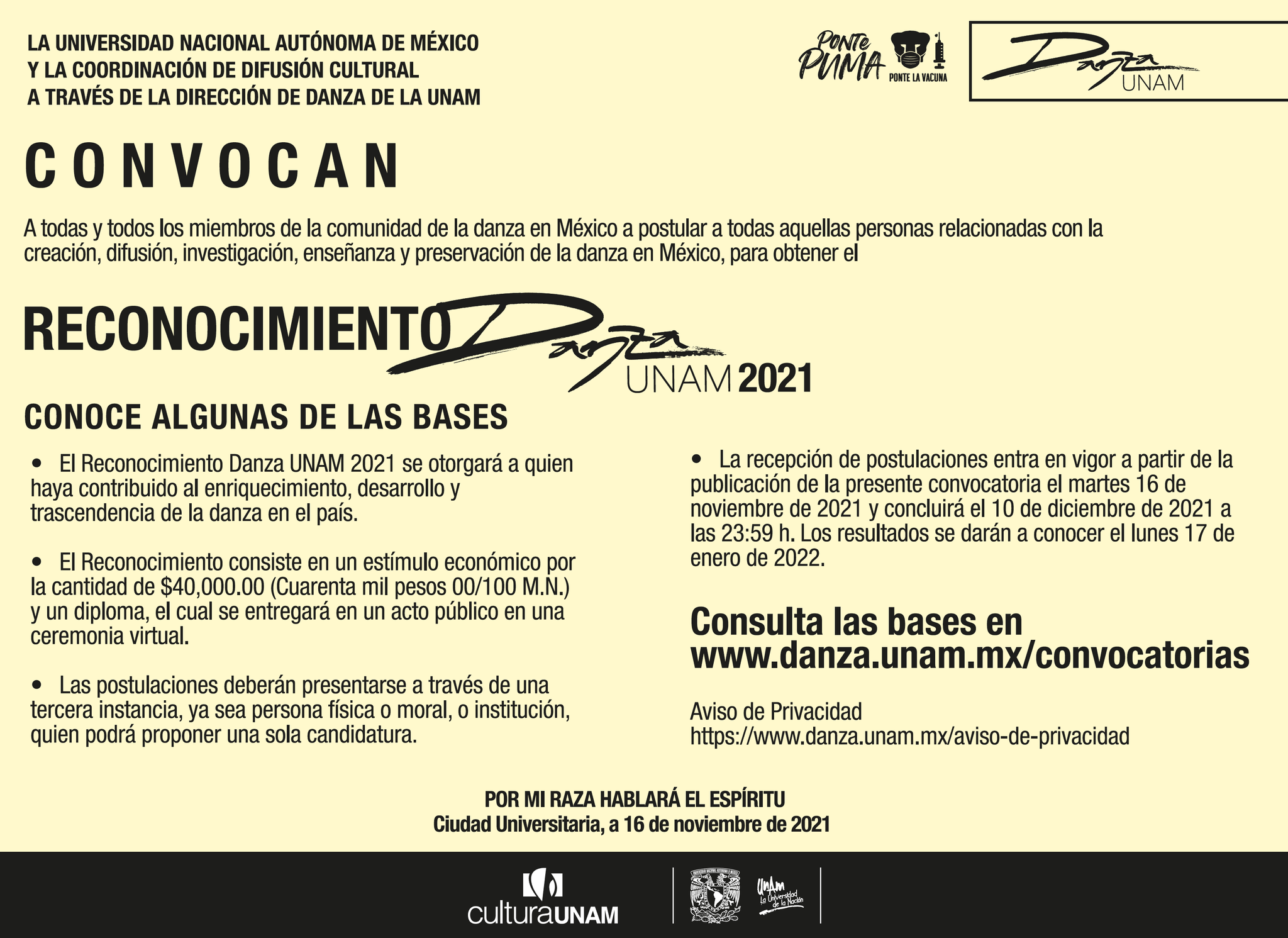 Reconocimiento Danza UNAM 2021