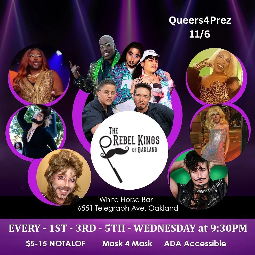 This week is so much but we are queer and here for you! It&rsquo;s community time always and especially at our Queers4Prez show THIS UPCOMING WEDNESDAY 11/6/24 at the @whitehorsebar 
Our cast includes...
@missbea_haven 
@ponybambino 
@willpowerdrag 
