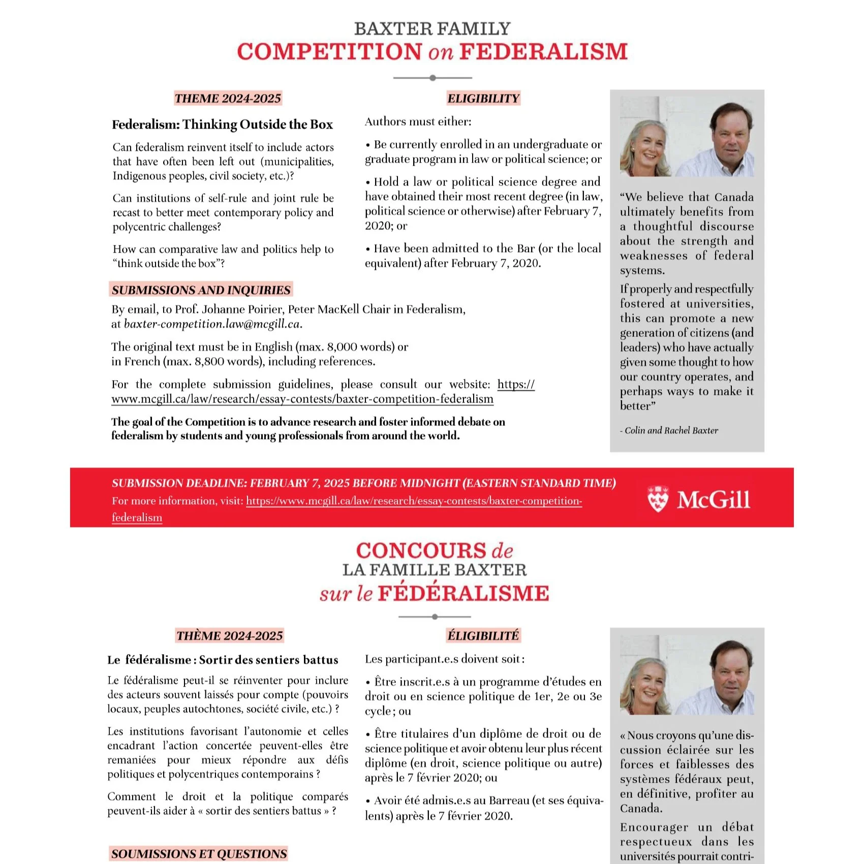 Federalism: Thinking Outside the Box. The Baxter Family Essay Competition on Federalism 2024-2025