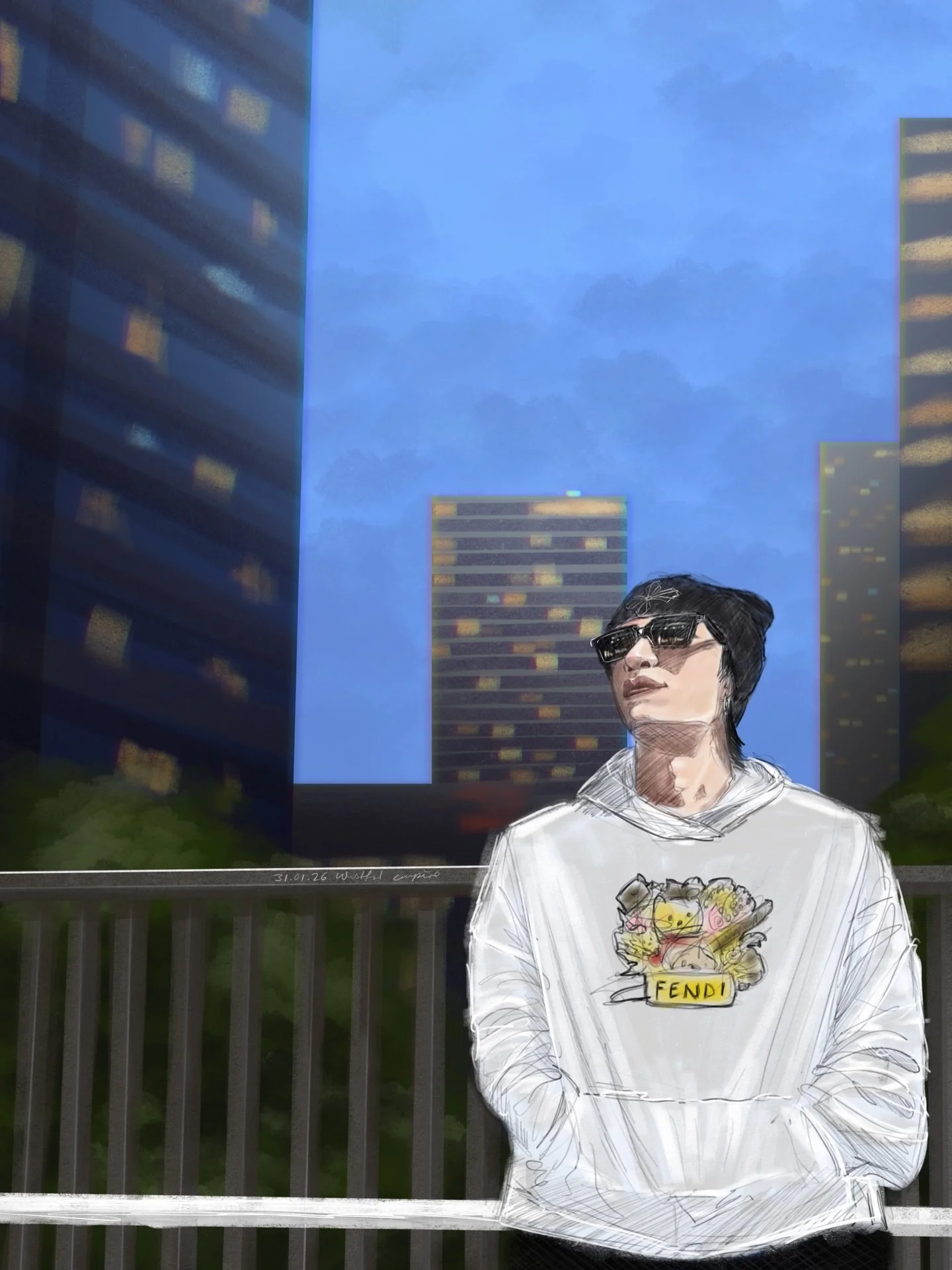 Today was only meant to be a quick sketch&hellip; and then for some unfathomable reason i decided to add a background ☠️

Going to sleep at 1:30am because i want to draw @gnabnahc in @fendi is a questionable life decision&hellip; but not one i regret