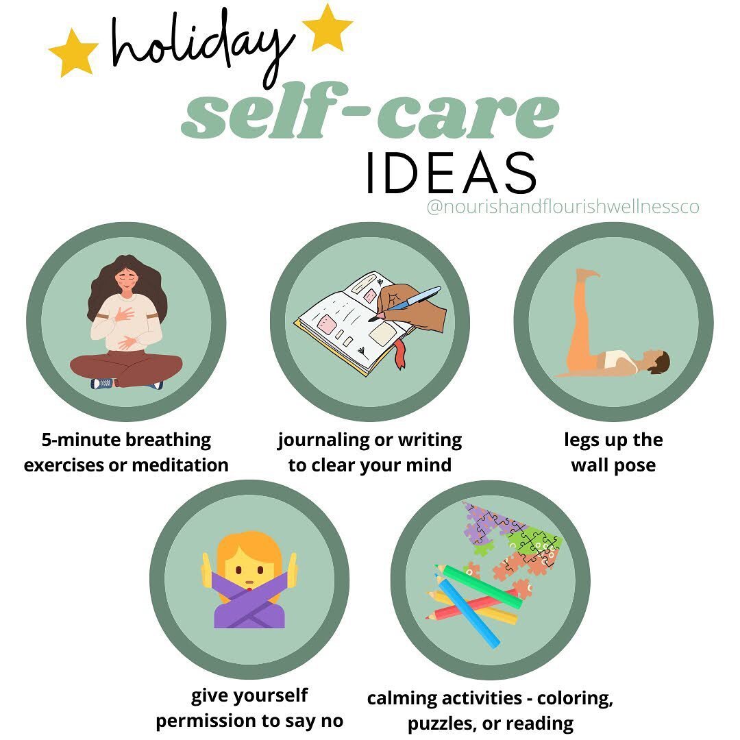 ✨My go-to QUICK &amp; FREE tips for self-care during the holidays✨

🧘🏼&zwj;♀️Doing a few minutes of breathing exercises or meditation can signal your parasympathetic nervous system which can manage your stress response. Take a few minutes to slow d