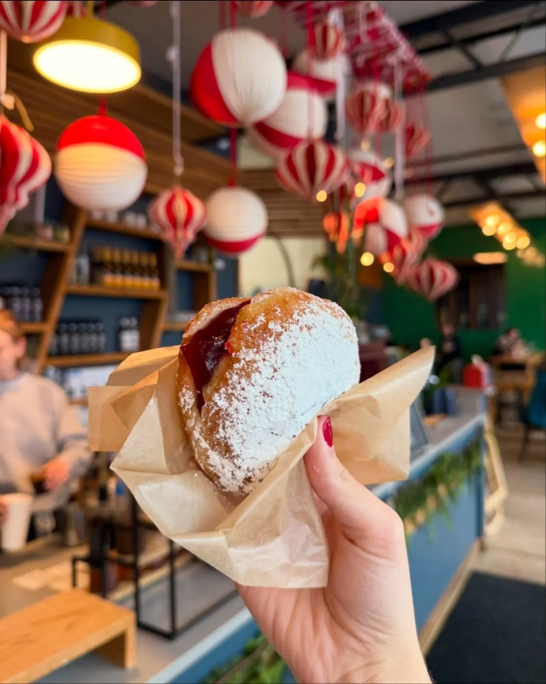 Sufganiyot are HERE! The delicious traditional Jewish donuts are filled with raspberry jelly and dusted with powdered sugar! Find them at ALL locations ALL December long! 🕎