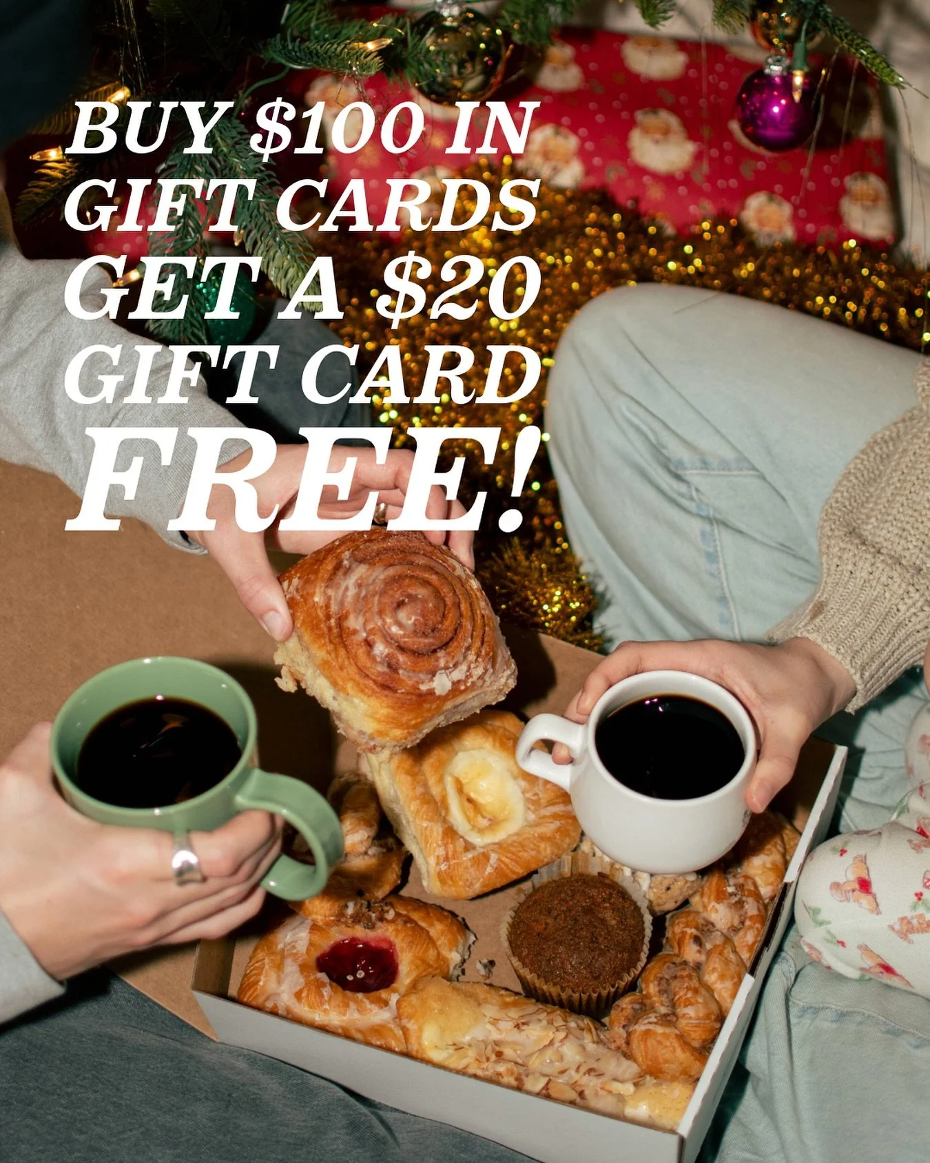 🎄 Holiday deals comin in hot! Gift your friends and family a gift card to their favorite place! When you buy $100 worth of gift cards from us, we give you a $20 gift card for free!