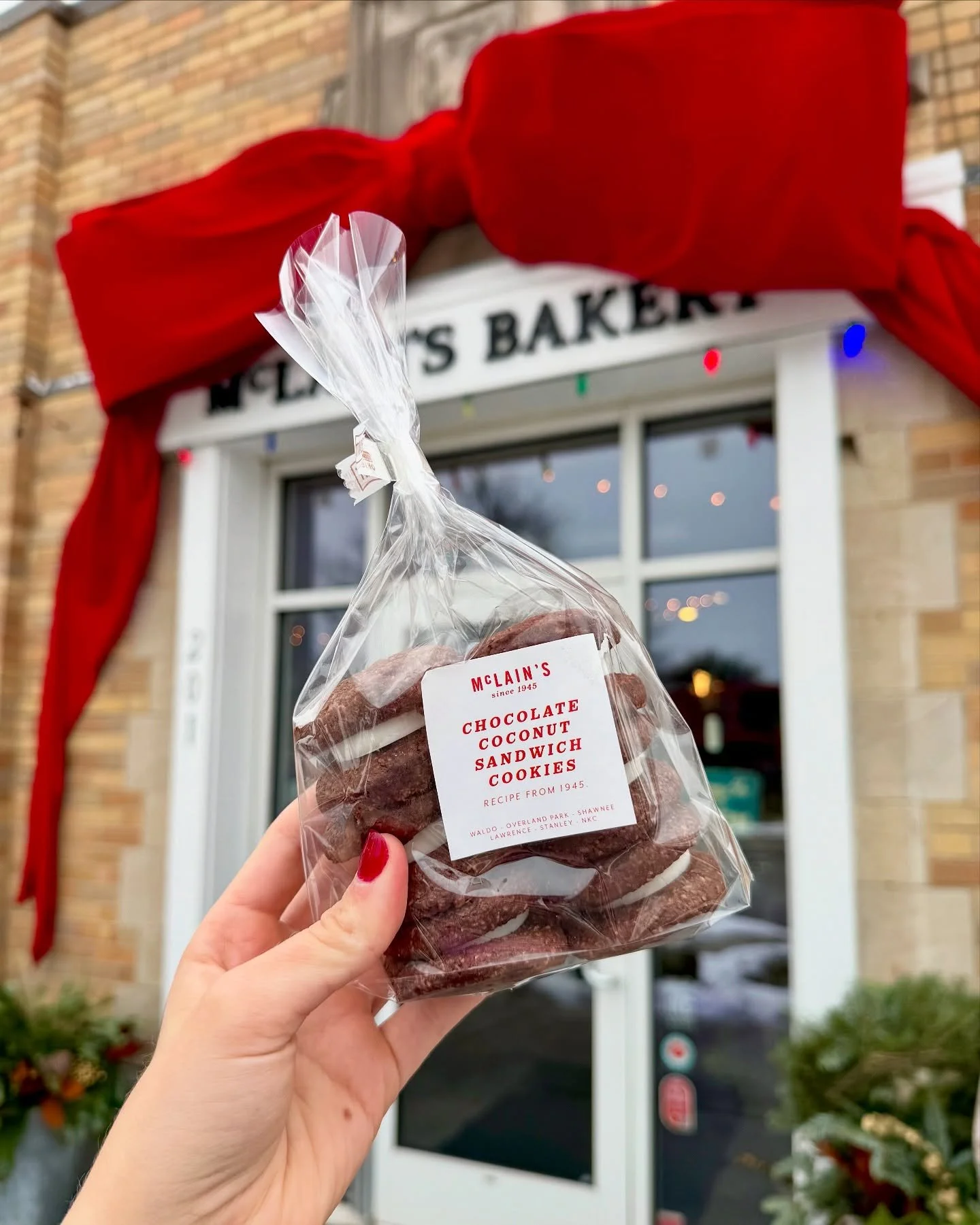 🎅 Our famous chocolate coconut sandwich cookies are back for the season! These cookies are made with the original McLain&rsquo;s recipe from 1945! Look for them in the retail section all season long at all McLain&rsquo;s locations! ✨