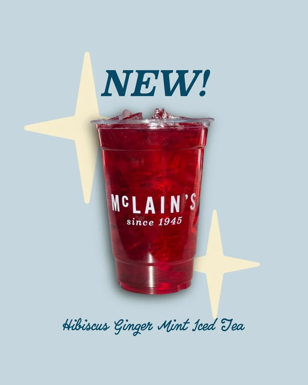 NEW! 🌺 Hibiscus Ginger Mint Iced Tea at all McLain&rsquo;s locations! A new tea from @shopteawithtae is taking the place of our berry tea! The hibiscus ginger mint is that girl. She&rsquo;s refreshing and she&rsquo;s caffeine free! ✨ Let us know wha