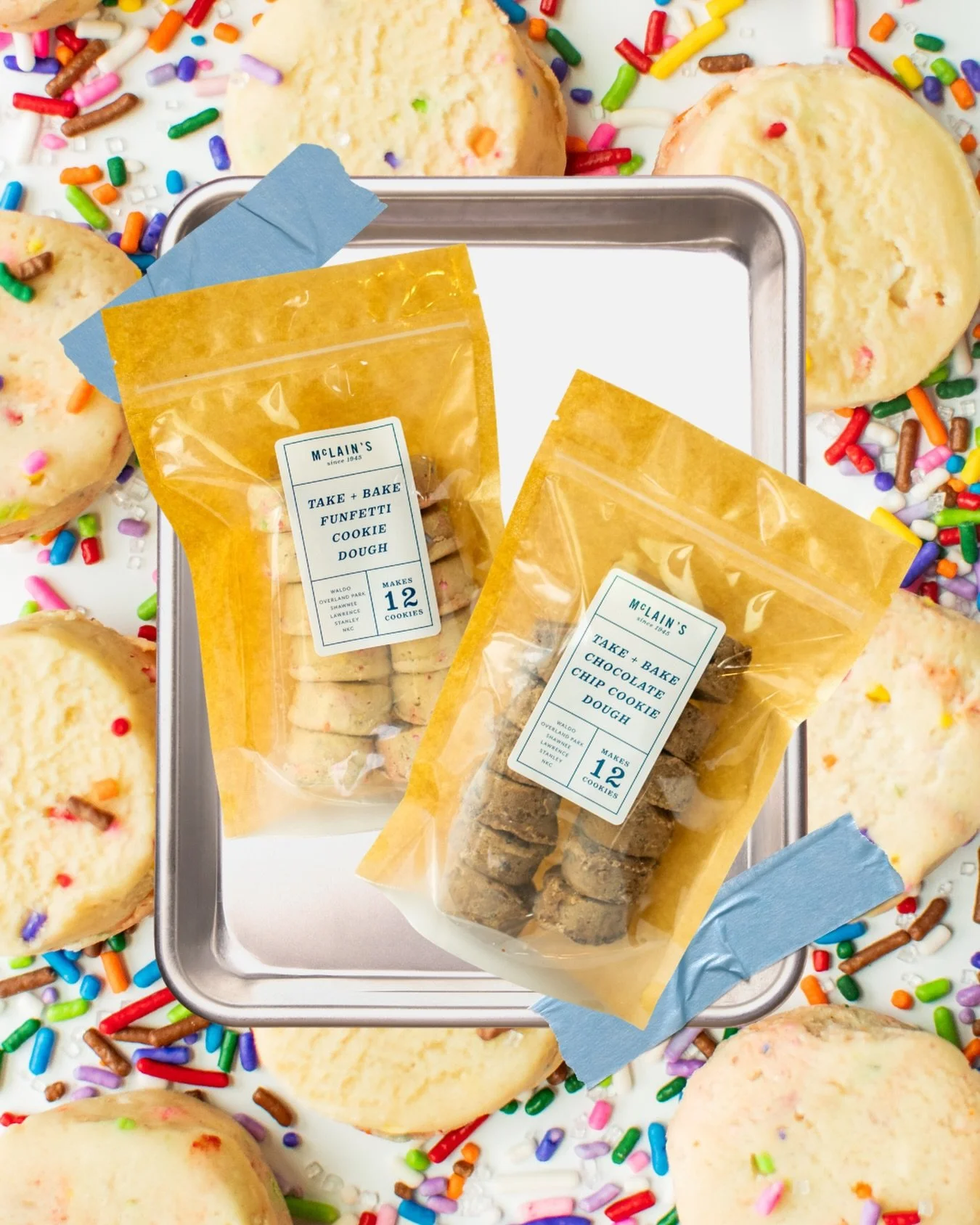 🎉 McLain&rsquo;s @ home! 🍪 Check the grab and go at all of our locations to find our classic chocolate chip &amp; funfetti cookies that you can bake fresh at home when you&rsquo;re craving a late night cookie!