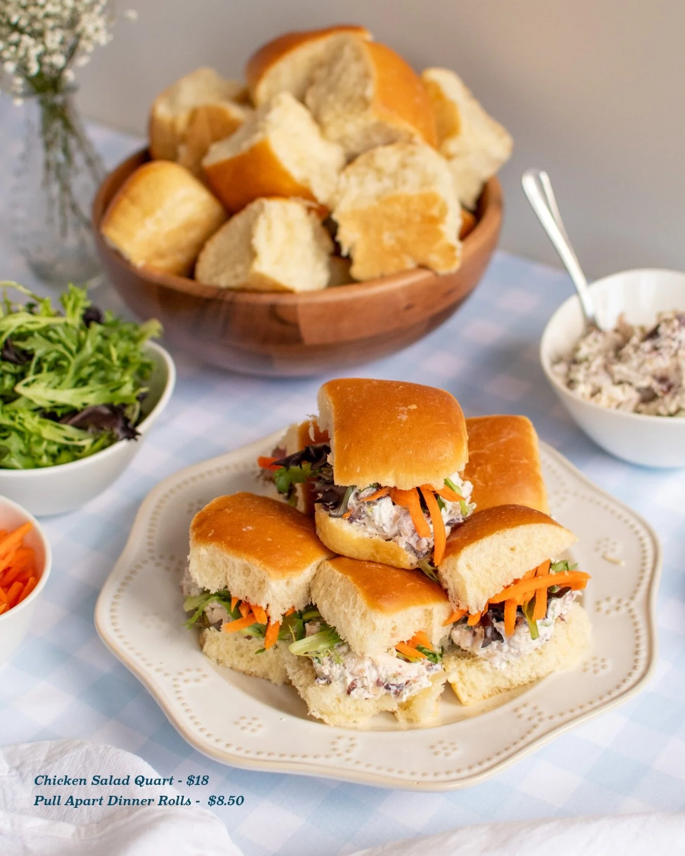 Chicken salad + pull apart rolls hack for Easter! 👀 Both are available for pre-order on our Easter menu! Make sure to place your orders in by April 1st! 

🥕 Reminder that we will be closed on Easter Sunday! (4/5)