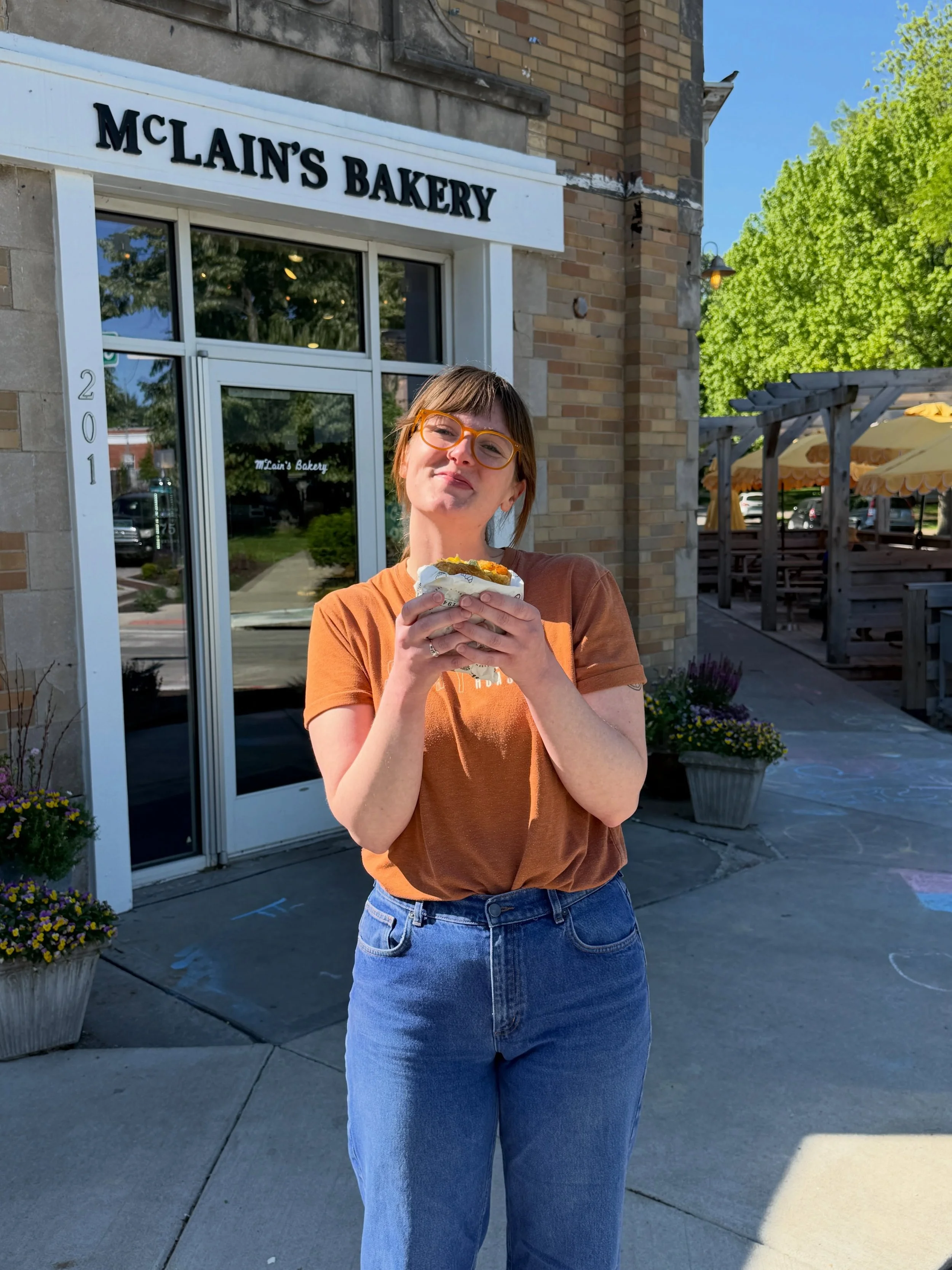 The Farm breakfast sandwich is that girl. 💅 Eggs, sausage, potatoes, veggies, cheddar, avocado, and POBLANOOO SPREAD!!! All on a freshly baked croissant!