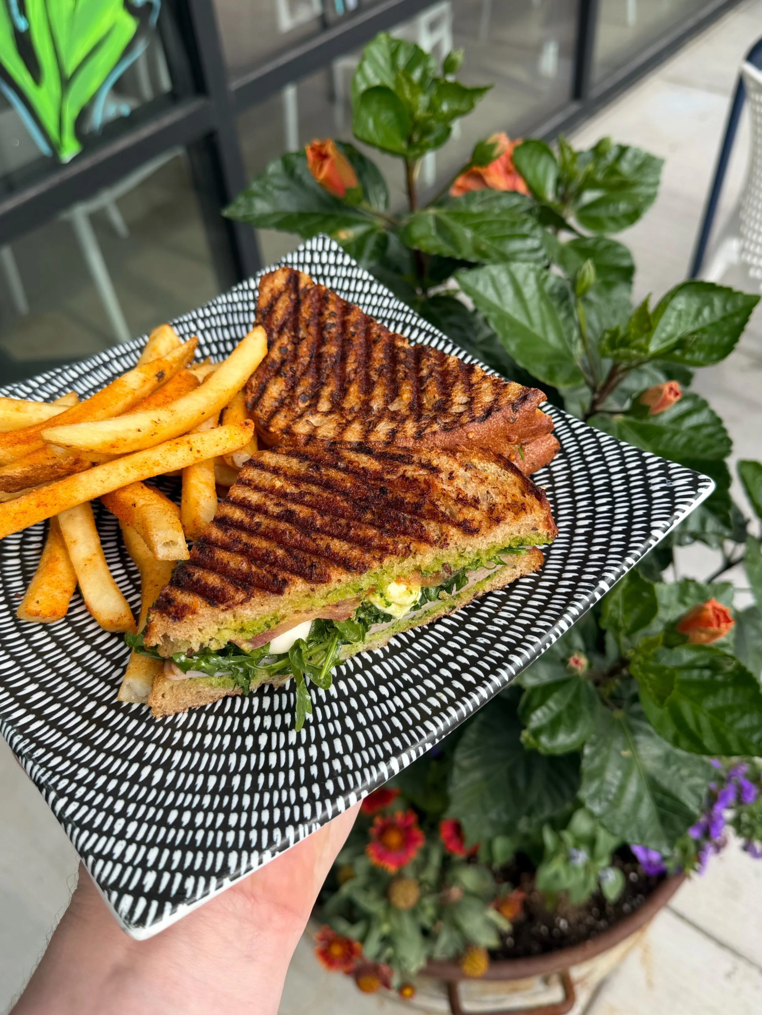 🐖🥪 NKC lunch special this week!!! Ham &amp; Mozzarella Panini! Ham, pesto, arugula, tomato, mozzarella on our house baked 9grain bread + side of fries!