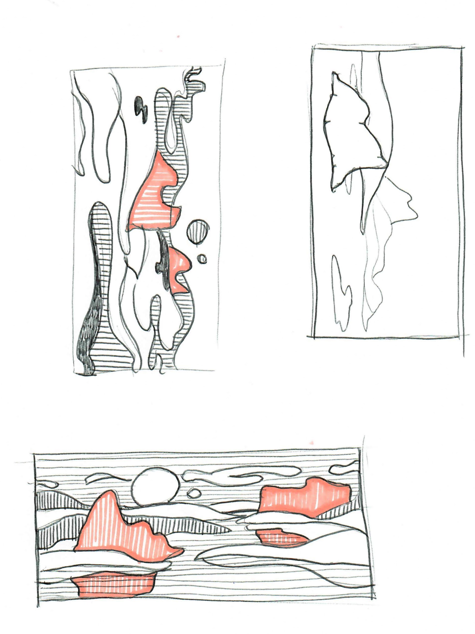 Sketches of abstract surrealist landscapes