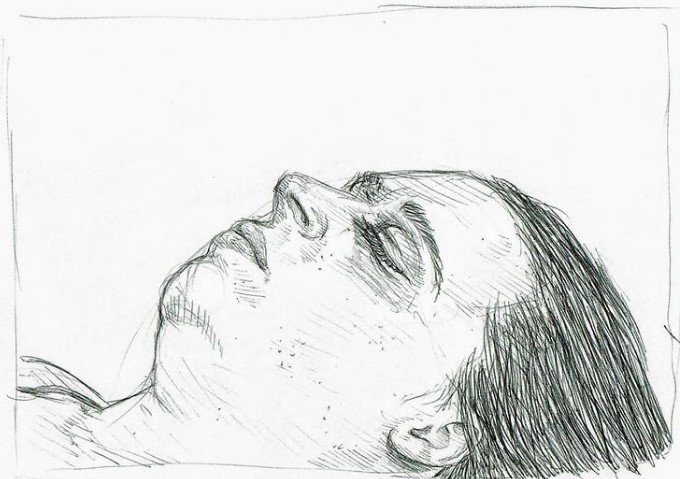 Napping girl pen sketch