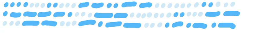 three lines of mid blue dots and dashes interspersed with light blue dots, representing Morse code.