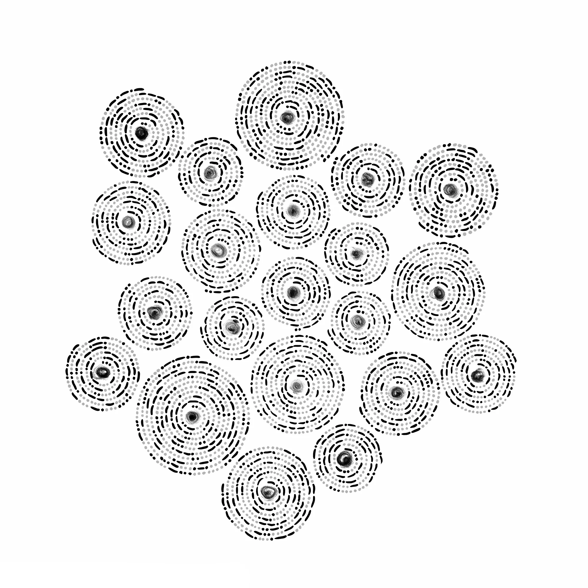 ‘The little things add up, 1-22’ - an arrangement of digital Morse code spirals, each encoding one sentence on everyday ableism