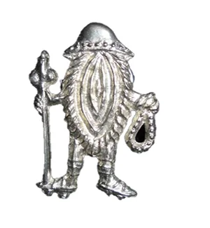 Erotic pilgrim badge, Netherlands. This pewter badge dates to the late 14th/early 15th century and depicts a vulva dressed as a pilgrim. Such images were believed to lure evil spirits away from the pilgrim.