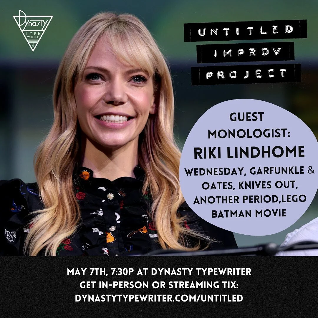 This Sunday, May 7’s @untitledimprovla at @dynastytypewriter guest monologist is @rikilindhome (@wednesdaynetflix, @garfunkleandoates, @knivesout)!
With
@thejvclub 
@jondalygram 
@gembersucking 
@jonbraylock 
@iamrachelpegram 
@thebrianhuskey