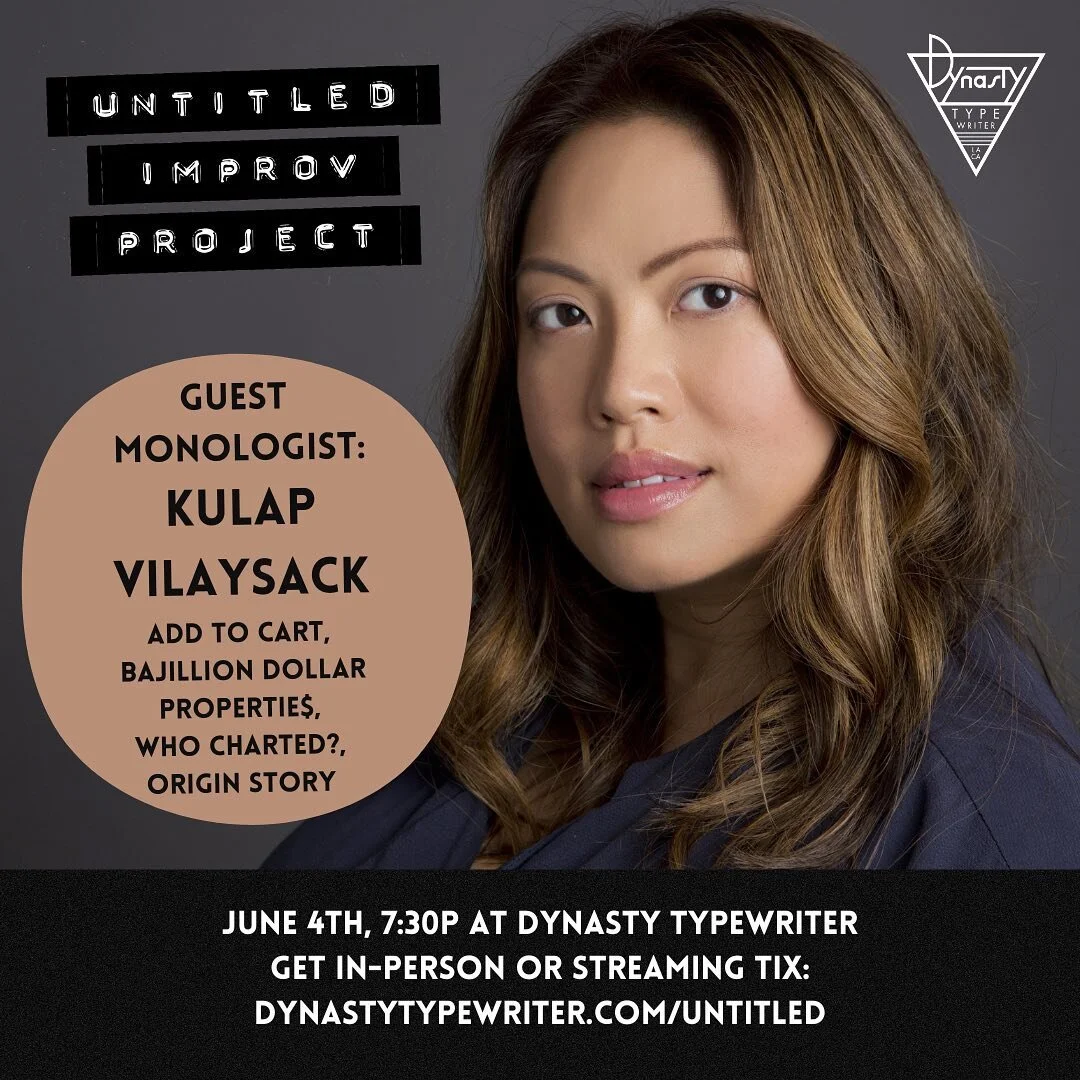 This Sunday at @dynastytypewriter : UNTITLED IMPROV PROJECT with guest monologist @iamkulap!
PLUS
@pftompkins 
@gabrus 
@charity_corin 
@rygaul 
@lily_d 
@thebrianhuskey 
And more!!
Get your in-person or streaming tickets now!
Dynastytypewriter.co