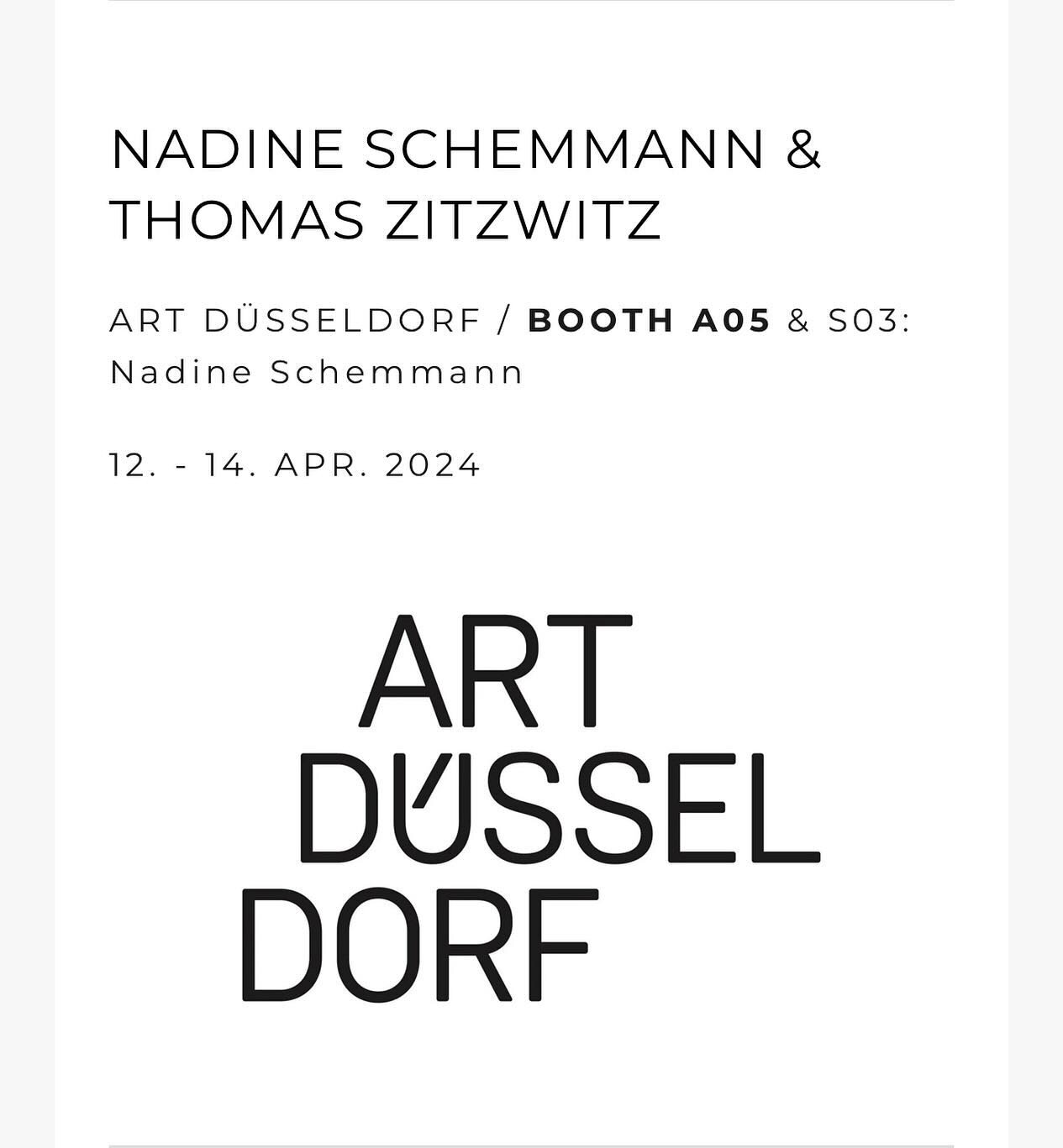 12.4. - 14.4.2024: Art D&uuml;sseldorf: booth A05: Nadine Schemmann und Thomas Zitzwitz + S03 (Skulpturen Programm): Nadine Schemmann #nadineschemmann #thomaszitzwitz @nadineschemmann @thomaszitzwitz @artduesseldorf #galerienorbertarns