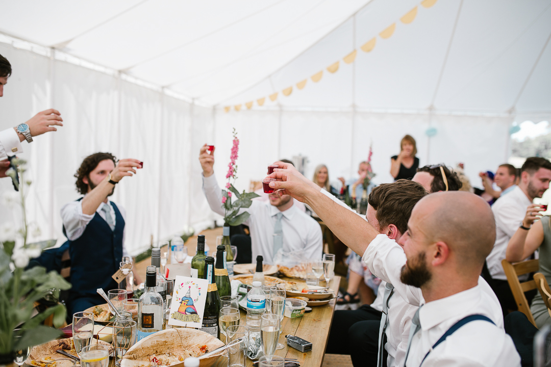 gin shots during the wedding speeches