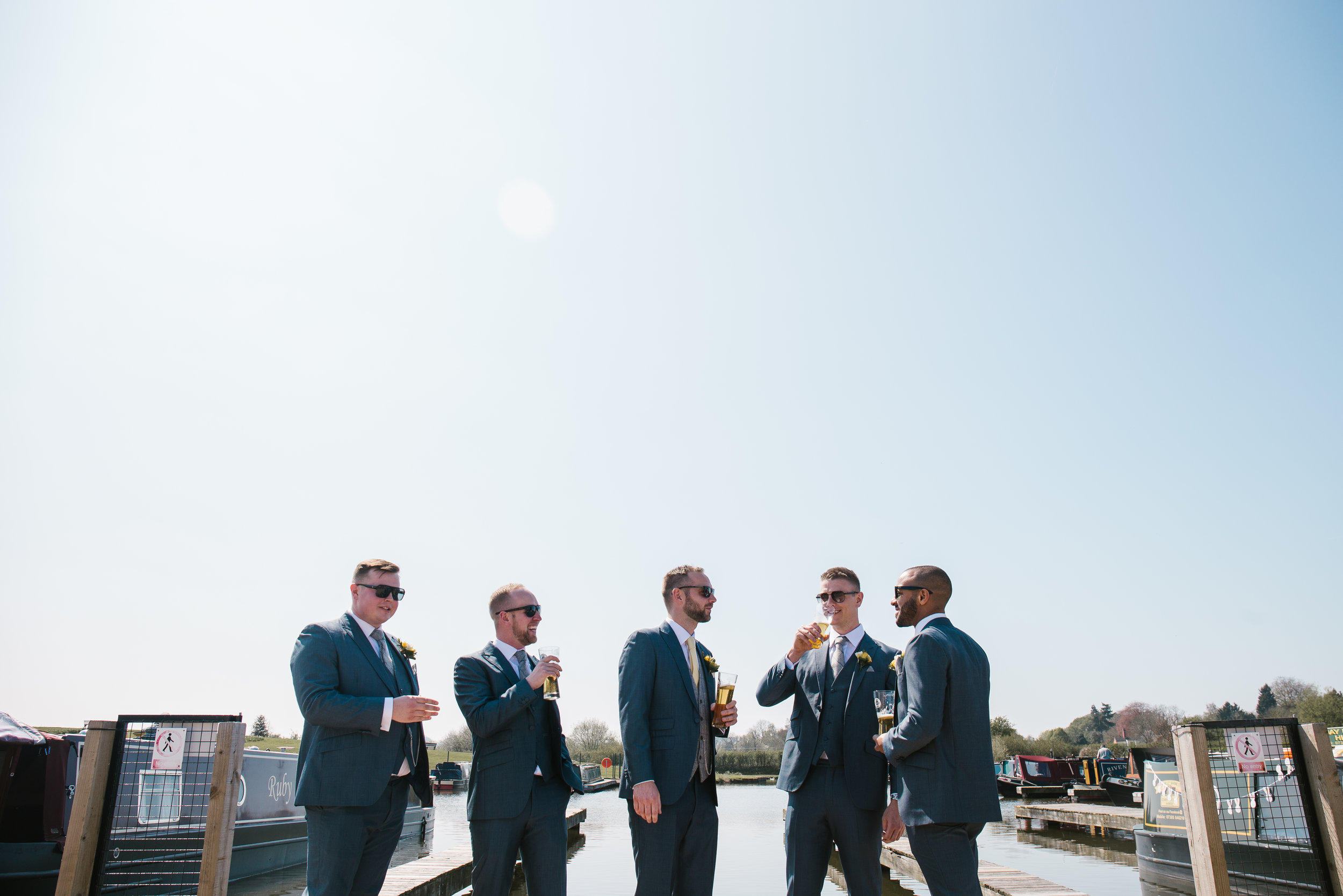 groom with his groomsmen before the wedding at the boat house in aston marina staffordshire