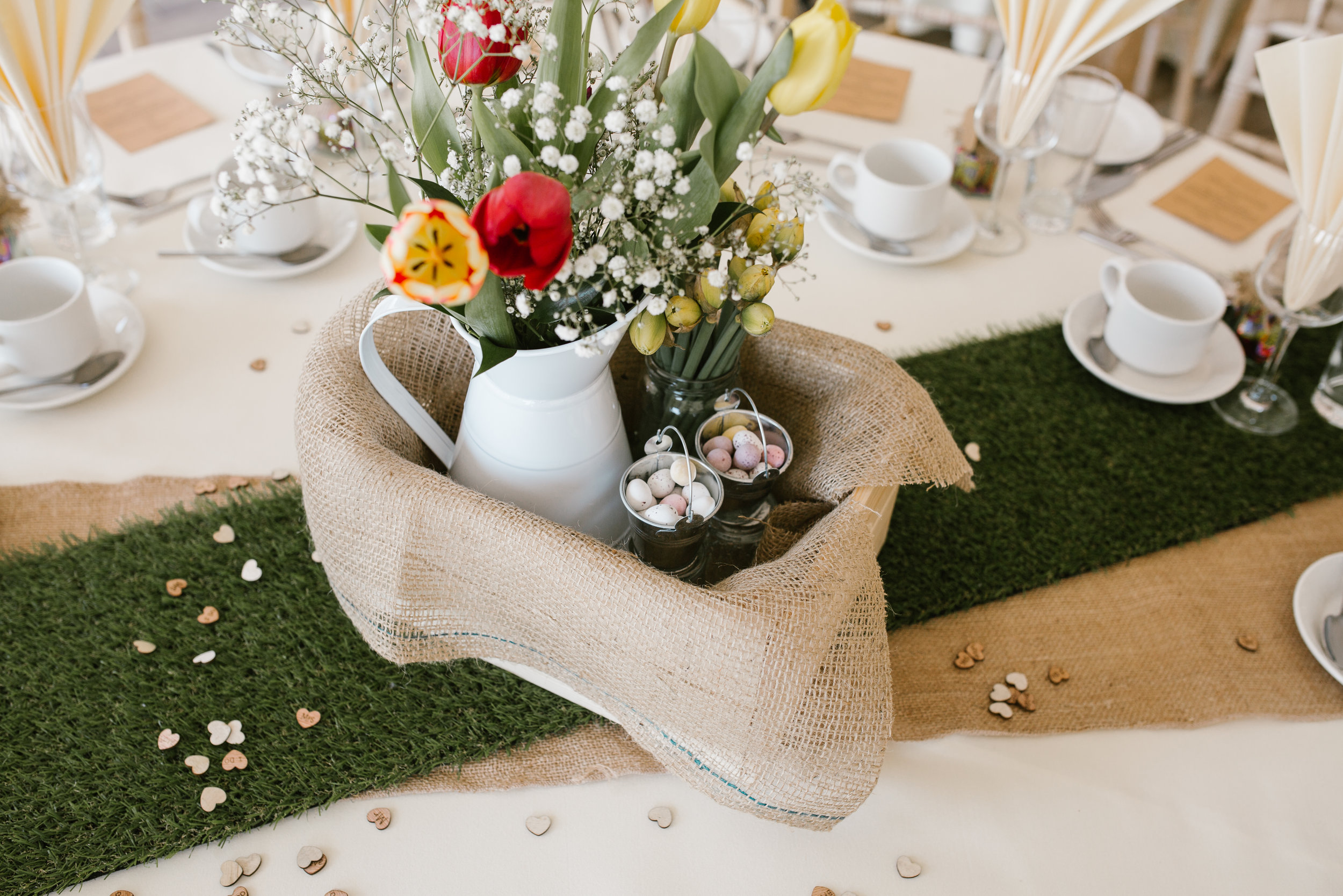 detail shot of the spring themed table dressing 