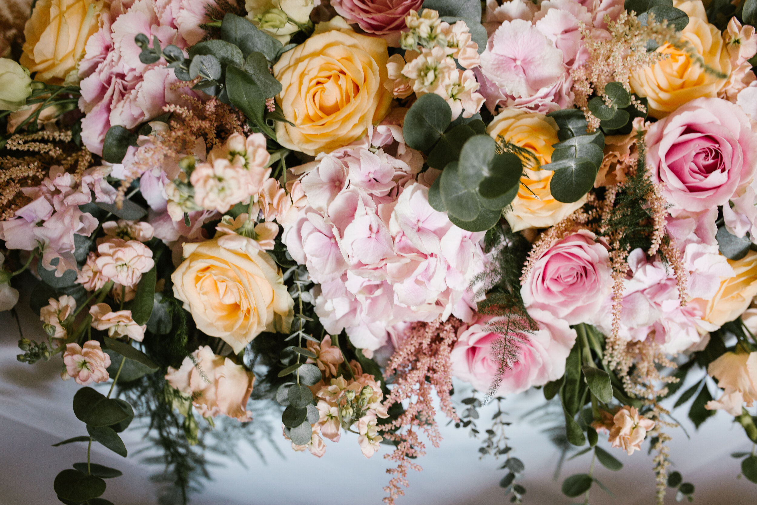 close up of flower arrangements at cowley manor in the cotswolds