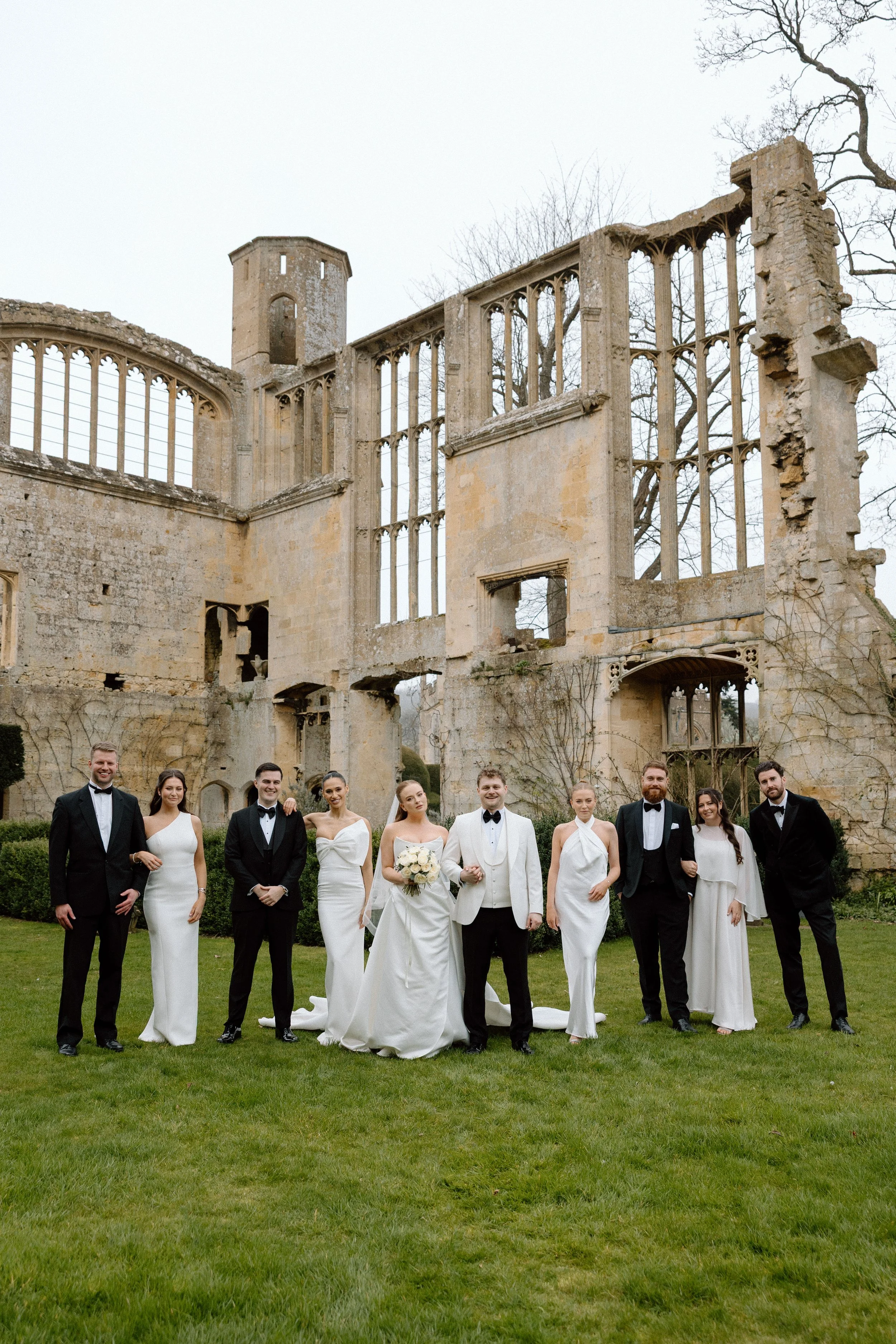 Editorial Styled Group shot of the Bridal Party at Sudeley Castle