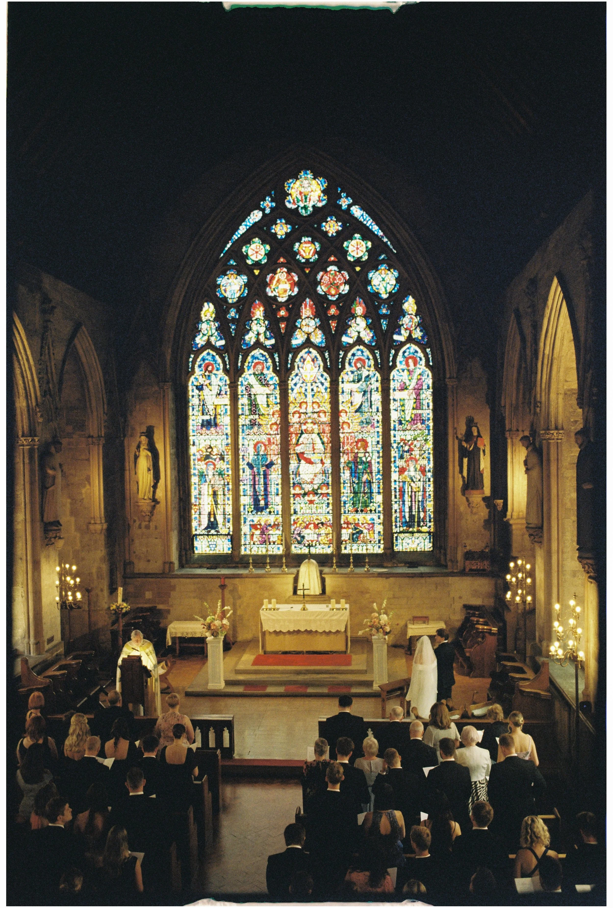 35mm film photo of a gorgeosu church in Farringdon London