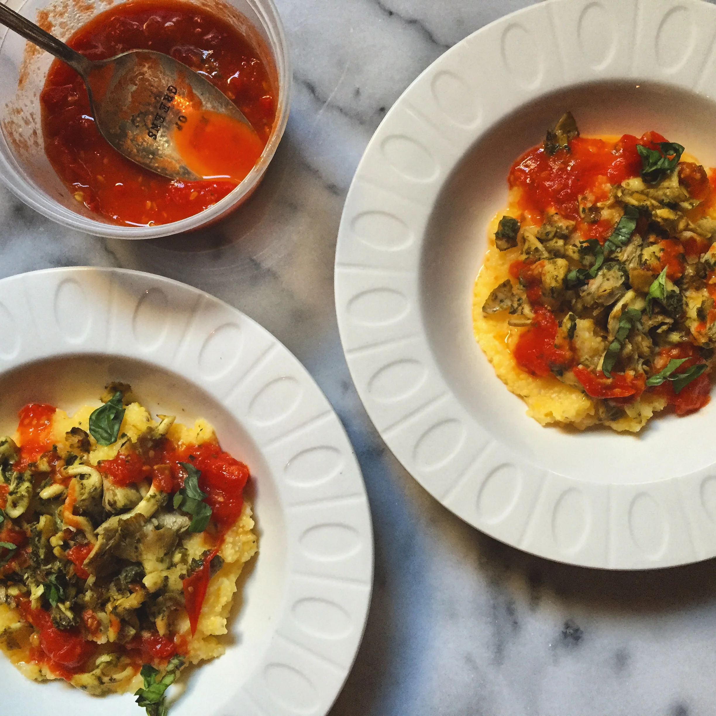 Pesto Mushrooms with Polenta
