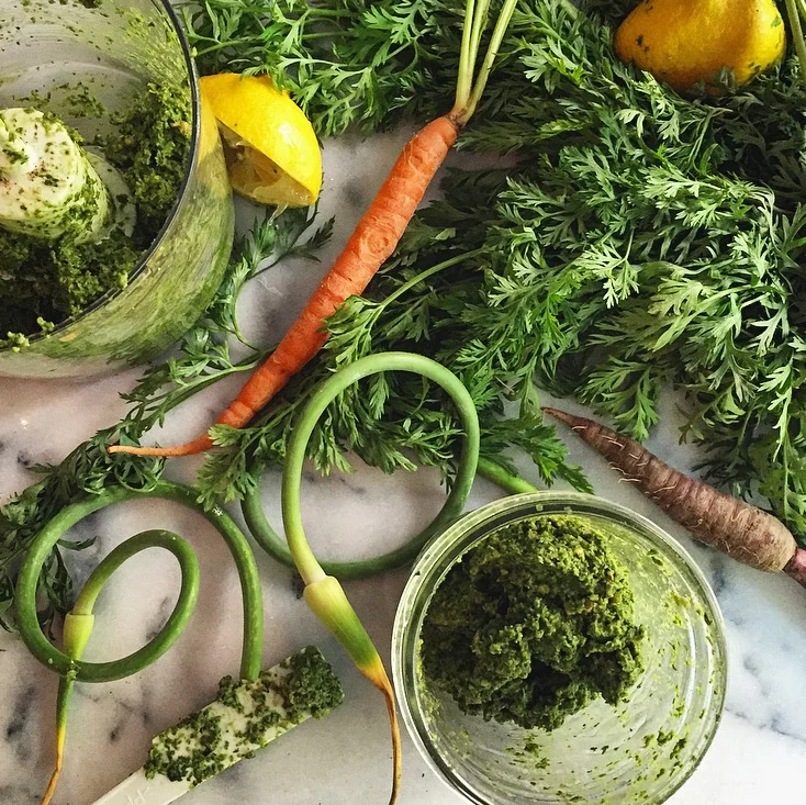 Carrot Top &amp; Garlic Scape Pesto