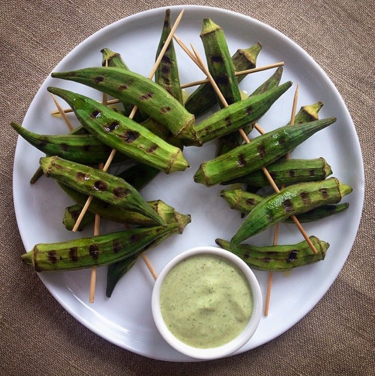 Grilled Okra with Lemon-Herb Aioli
