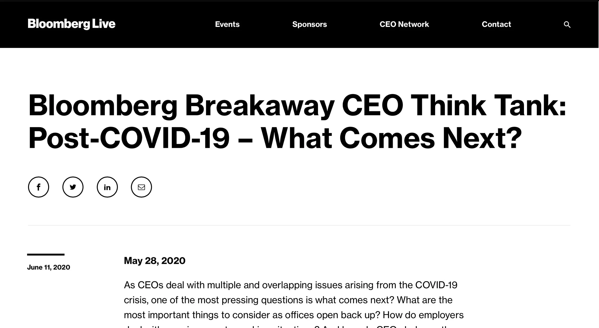 ICRAVE’s Lionel Ohayon speaks as part of Bloomberg’s Think Tank on what comes next for CEOs and other business leaders post- COVID